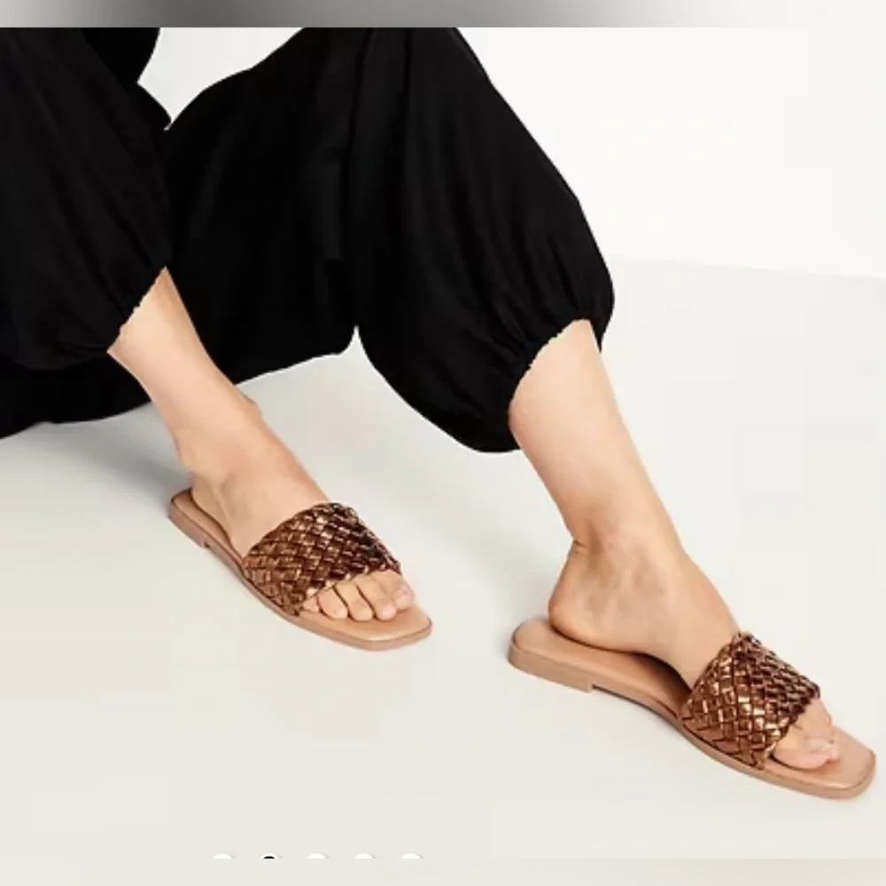 NEW… Women's Bronze Faux Leather Woven Sandals